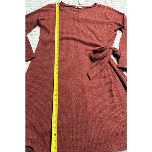 NWT Kaileigh Lauryn Fitted Side Tie Dress Womens Plus Sze 1X Orange Red Ribbed - Picture 4 of 8